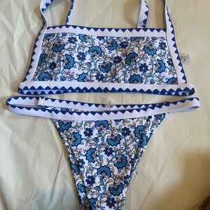 Floral Bikini Set with Blue Accents